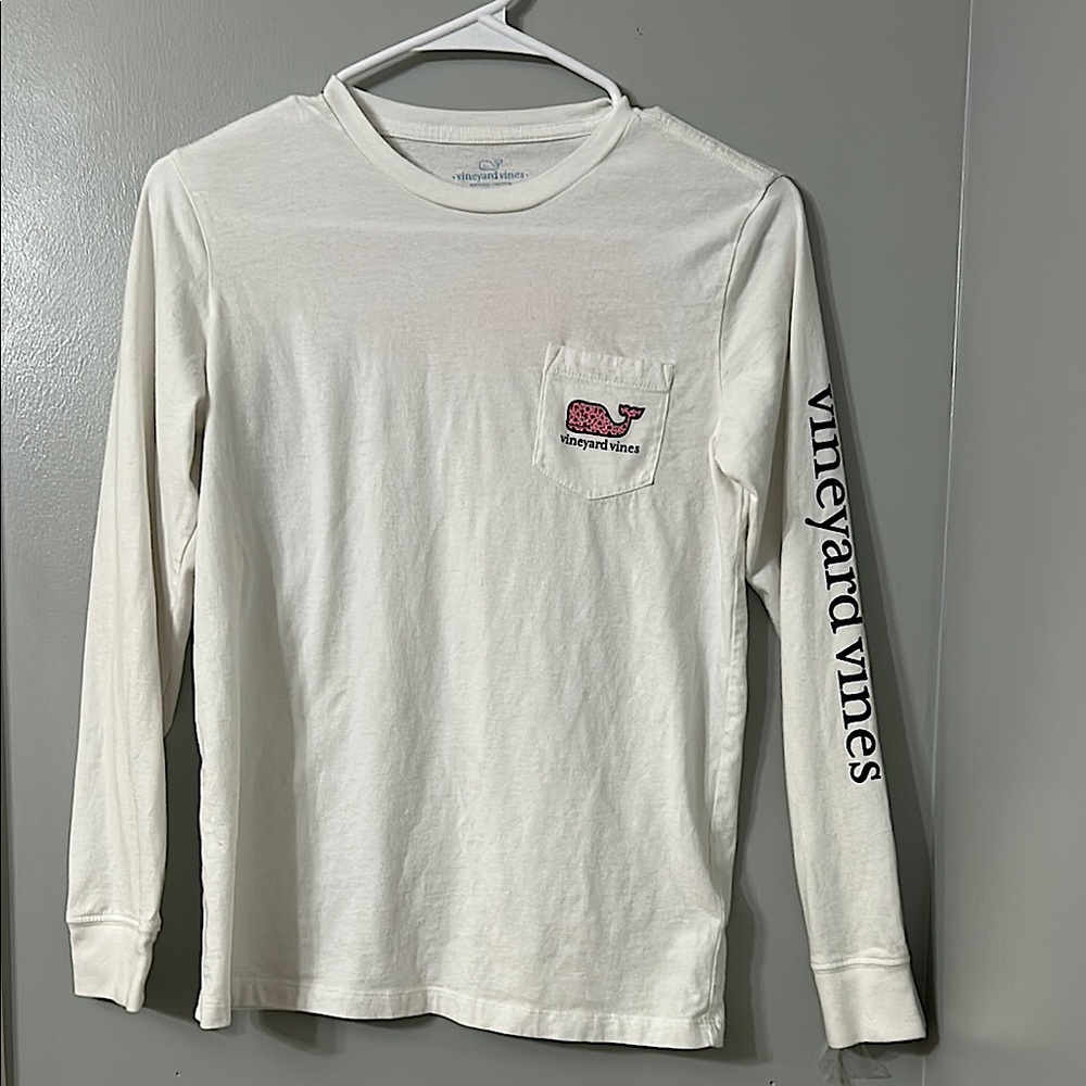 Vineyard Vines Girls White Long Sleeve Tee Whale Deisgn Size Medium 12/14